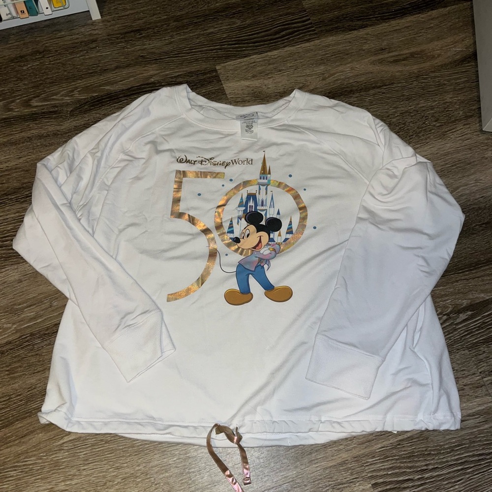 Walt Disney World 50th Anniversary Mickey Mouse White Lightweight Sweatshirt XL